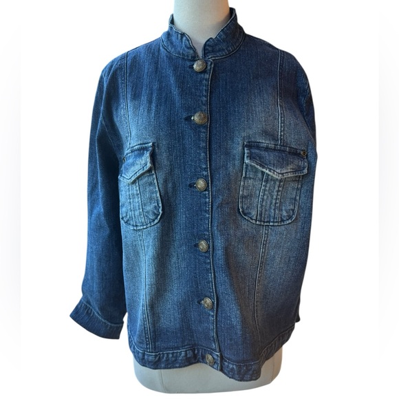 Vintage Jackets & Blazers - 1990s MXM Embroidered Heart Button Down Denim Jacket